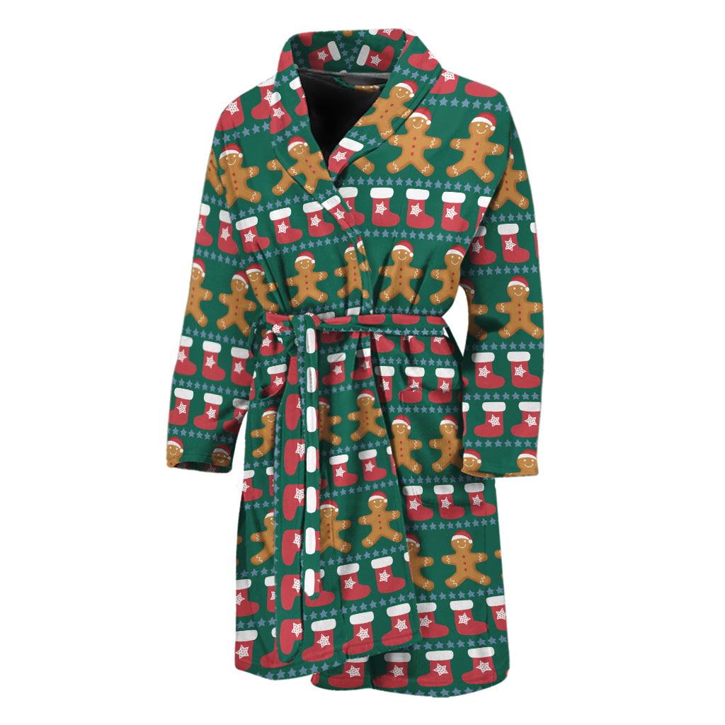 Christmas Gingerbread Man Pattern Print Men's Bathrobe