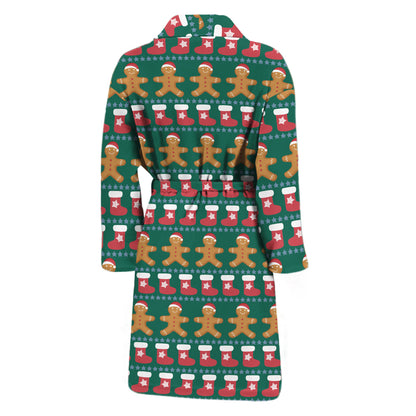Christmas Gingerbread Man Pattern Print Men's Bathrobe