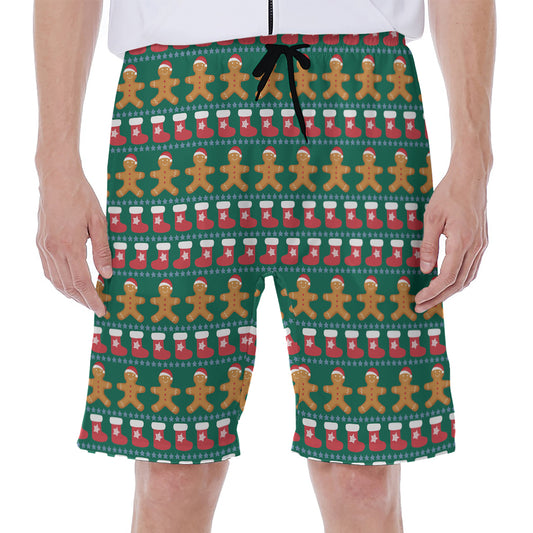 Christmas Gingerbread Man Pattern Print Men's Beach Shorts