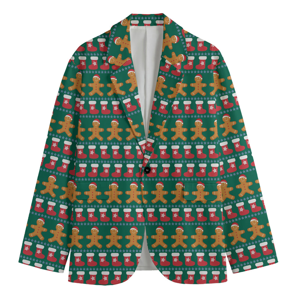 Christmas Gingerbread Man Pattern Print Men's Blazer