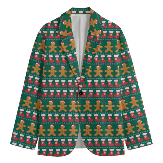 Christmas Gingerbread Man Pattern Print Men's Blazer
