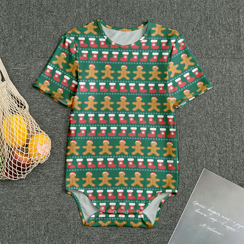 Christmas Gingerbread Man Pattern Print Men's Bodysuit