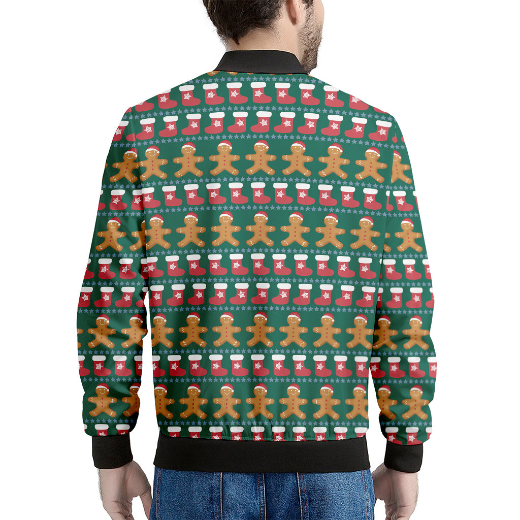 Christmas Gingerbread Man Pattern Print Men's Bomber Jacket