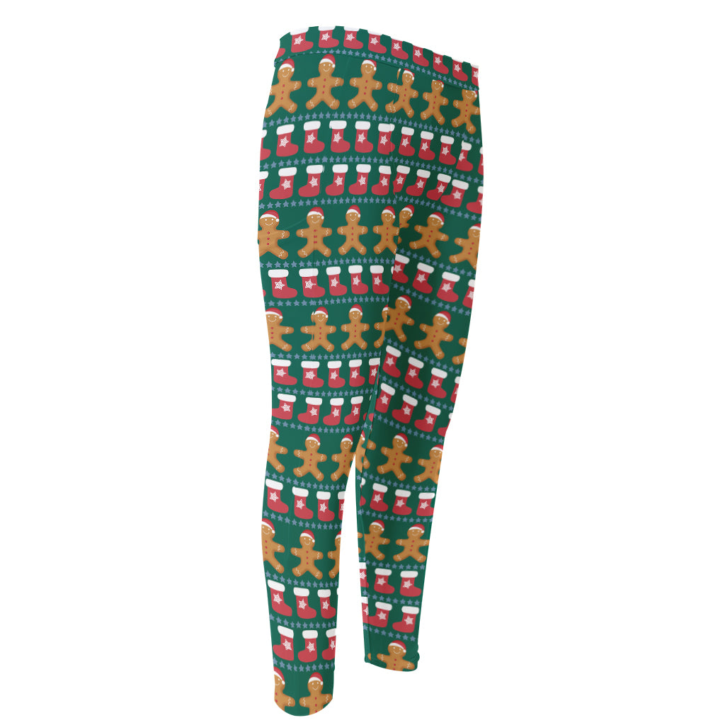 Christmas Gingerbread Man Pattern Print Men's Compression Pants