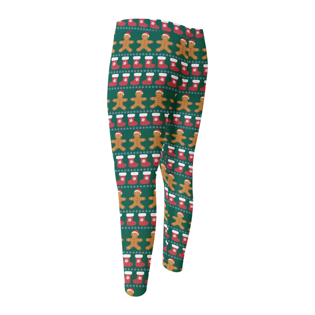 Christmas Gingerbread Man Pattern Print Men's Compression Pants