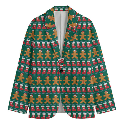 Christmas Gingerbread Man Pattern Print Men's Cotton Blazer