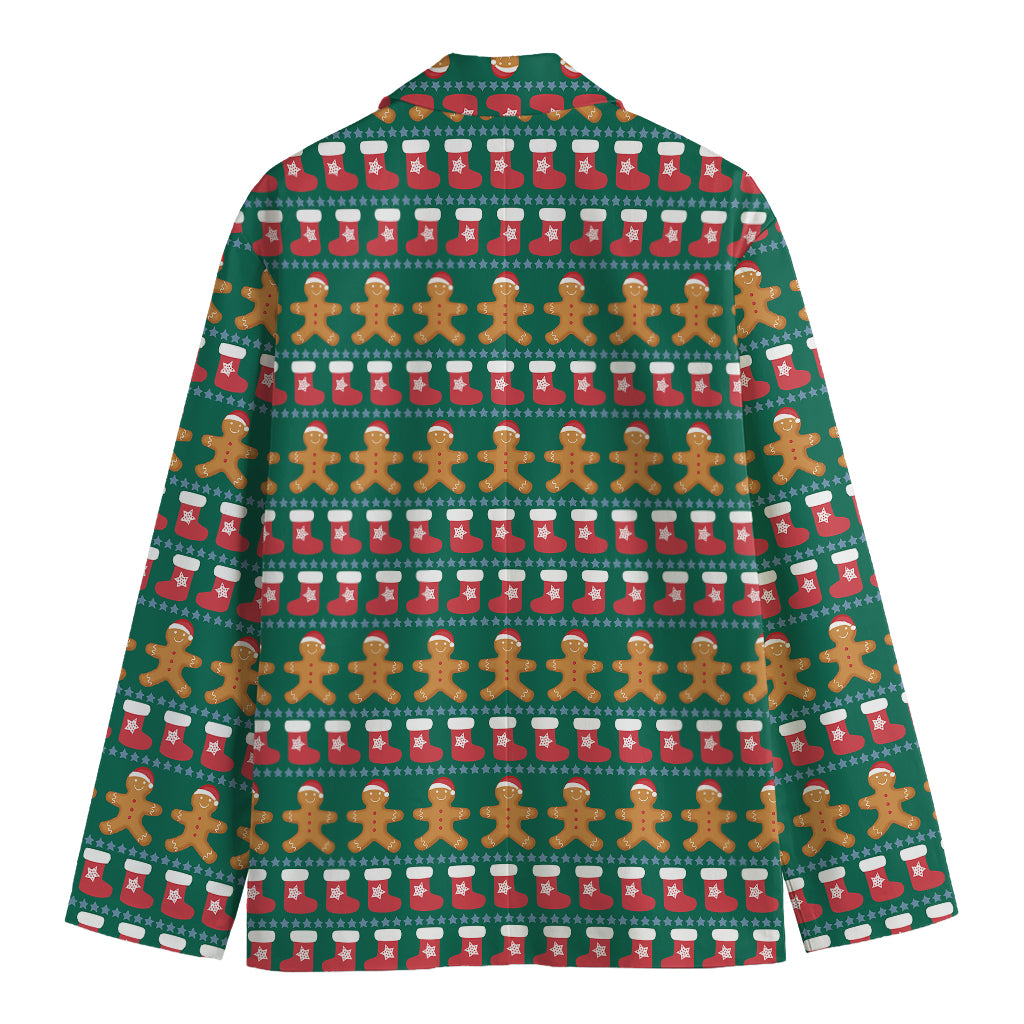 Christmas Gingerbread Man Pattern Print Men's Cotton Blazer