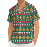 Christmas Gingerbread Man Pattern Print Men's Deep V-Neck Shirt