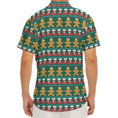 Christmas Gingerbread Man Pattern Print Men's Deep V-Neck Shirt