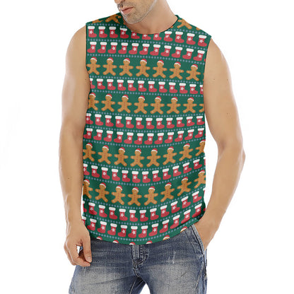 Christmas Gingerbread Man Pattern Print Men's Fitness Tank Top