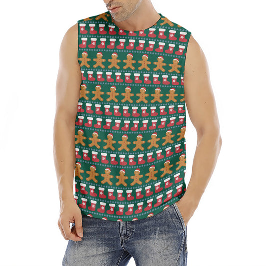 Christmas Gingerbread Man Pattern Print Men's Fitness Tank Top