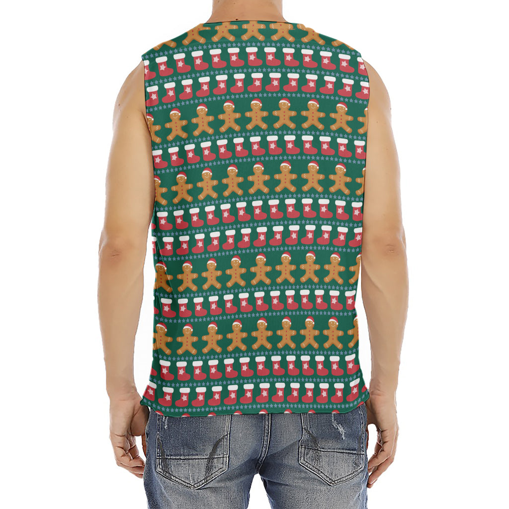 Christmas Gingerbread Man Pattern Print Men's Fitness Tank Top