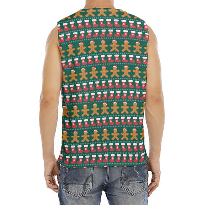 Christmas Gingerbread Man Pattern Print Men's Fitness Tank Top