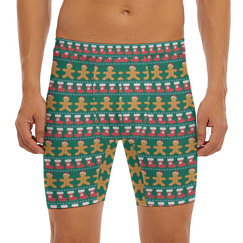 Christmas Gingerbread Man Pattern Print Men's Long Boxer Briefs