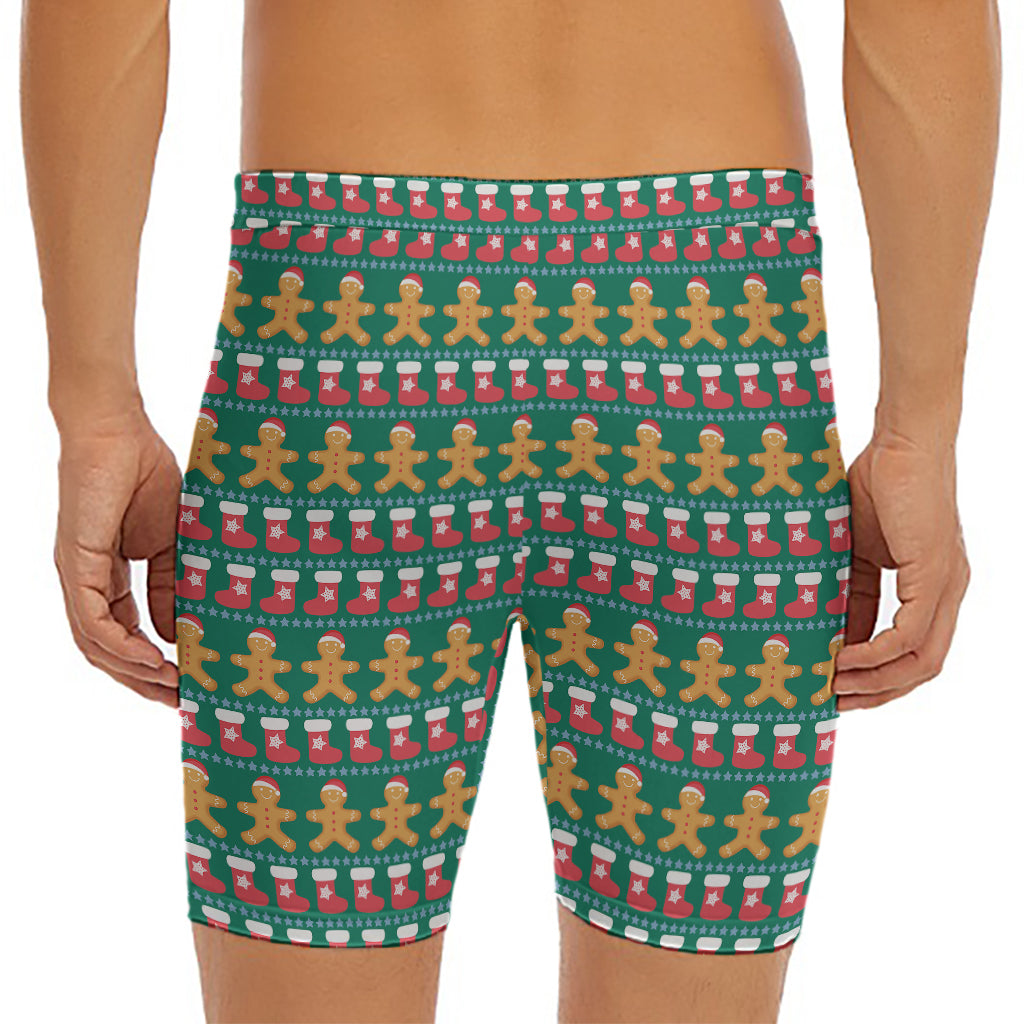 Christmas Gingerbread Man Pattern Print Men's Long Boxer Briefs