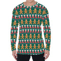 Christmas Gingerbread Man Pattern Print Men's Long Sleeve T-Shirt