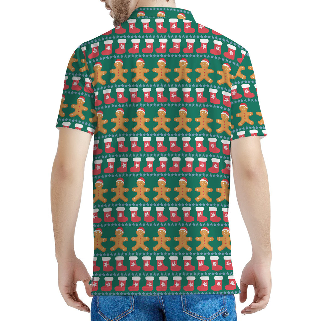 Christmas Gingerbread Man Pattern Print Men's Polo Shirt