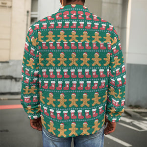 Christmas Gingerbread Man Pattern Print Men's Shirt Jacket