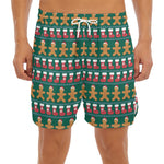 Christmas Gingerbread Man Pattern Print Men's Split Running Shorts