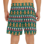 Christmas Gingerbread Man Pattern Print Men's Split Running Shorts