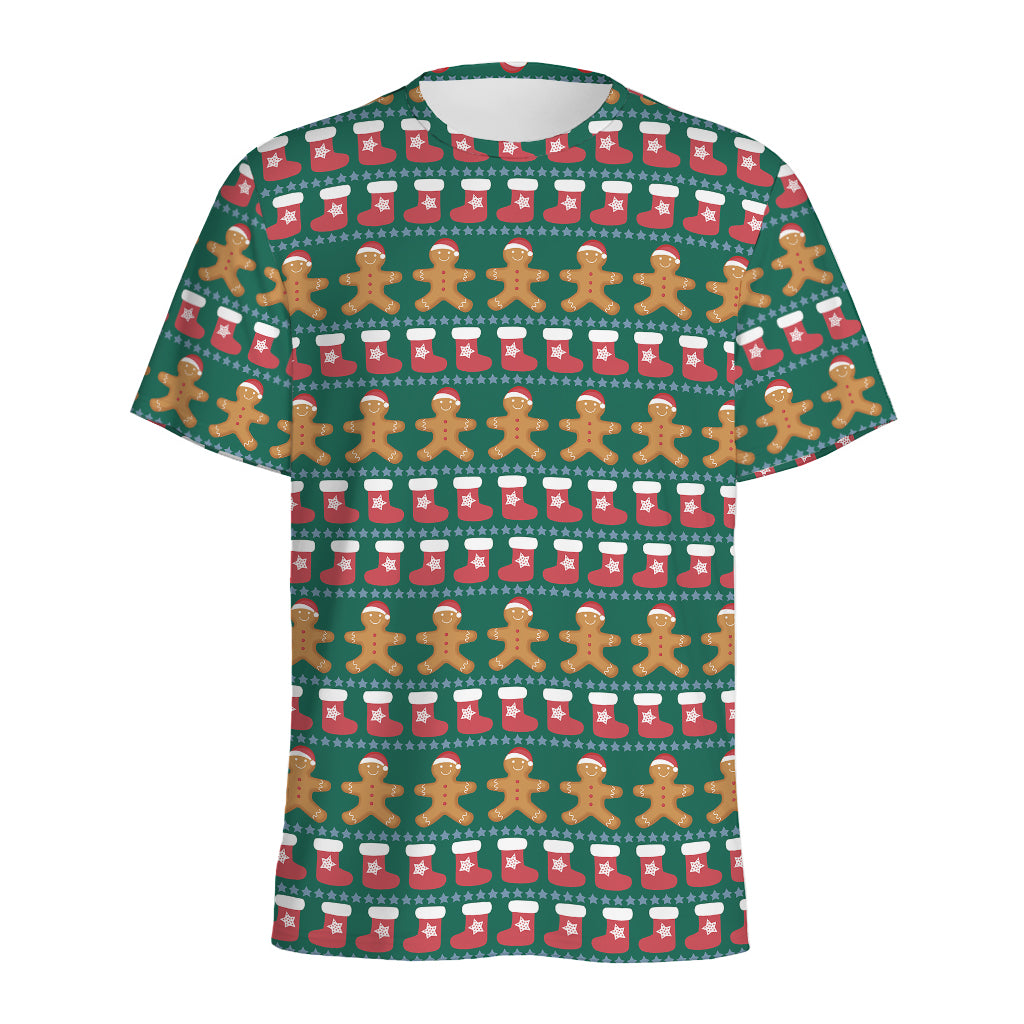 Christmas Gingerbread Man Pattern Print Men's Sports T-Shirt