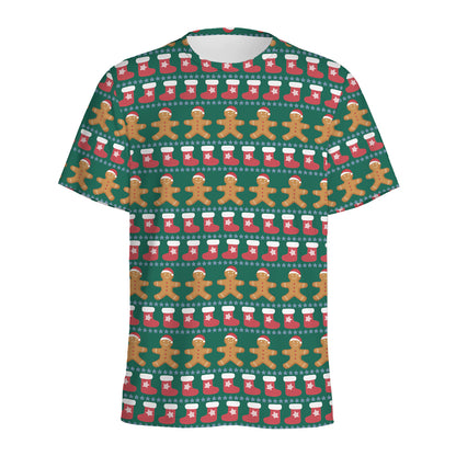 Christmas Gingerbread Man Pattern Print Men's Sports T-Shirt
