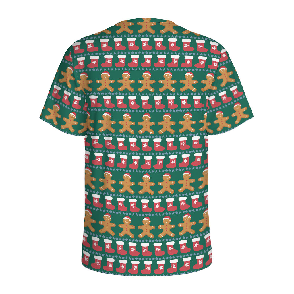 Christmas Gingerbread Man Pattern Print Men's Sports T-Shirt