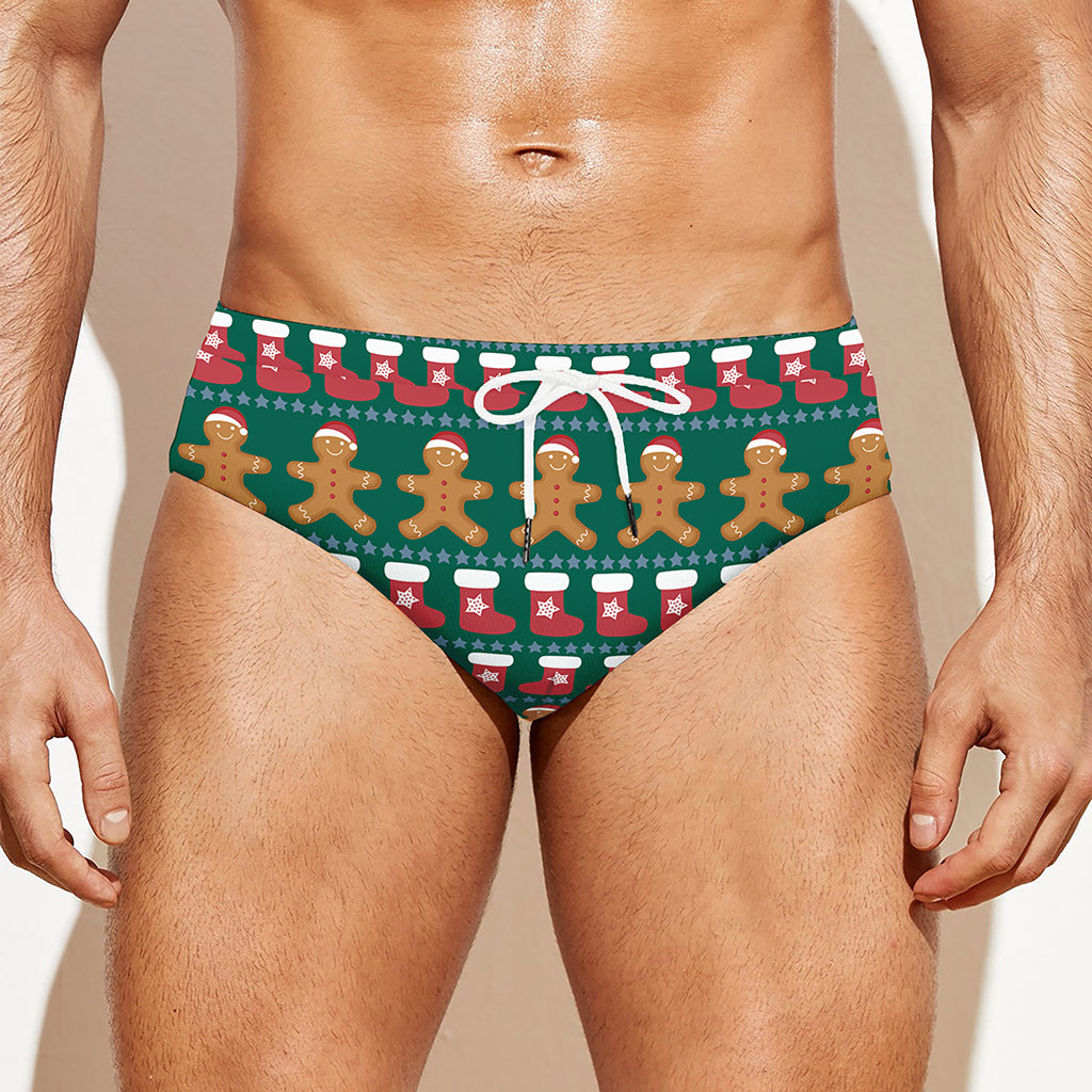Christmas Gingerbread Man Pattern Print Men's Swim Briefs