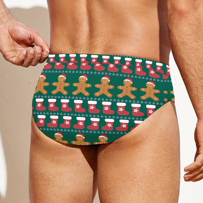 Christmas Gingerbread Man Pattern Print Men's Swim Briefs