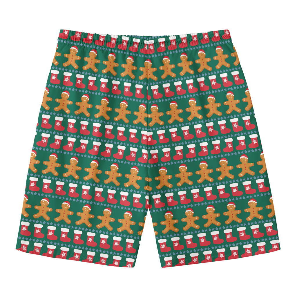 Christmas Gingerbread Man Pattern Print Men's Swim Trunks