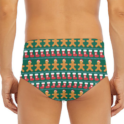 Christmas Gingerbread Man Pattern Print Men's Triangle Swim Briefs