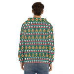 Christmas Gingerbread Man Pattern Print Men's Velvet Pullover Hoodie
