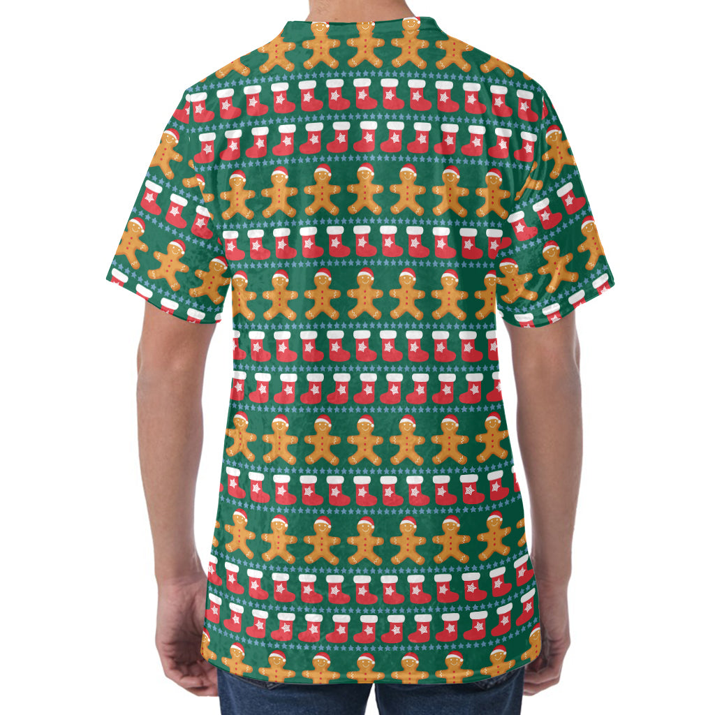 Christmas Gingerbread Man Pattern Print Men's Velvet T-Shirt