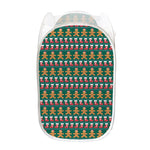 Christmas Gingerbread Man Pattern Print Mesh Laundry Hamper