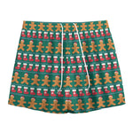 Christmas Gingerbread Man Pattern Print Mesh Shorts