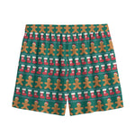 Christmas Gingerbread Man Pattern Print Mesh Shorts