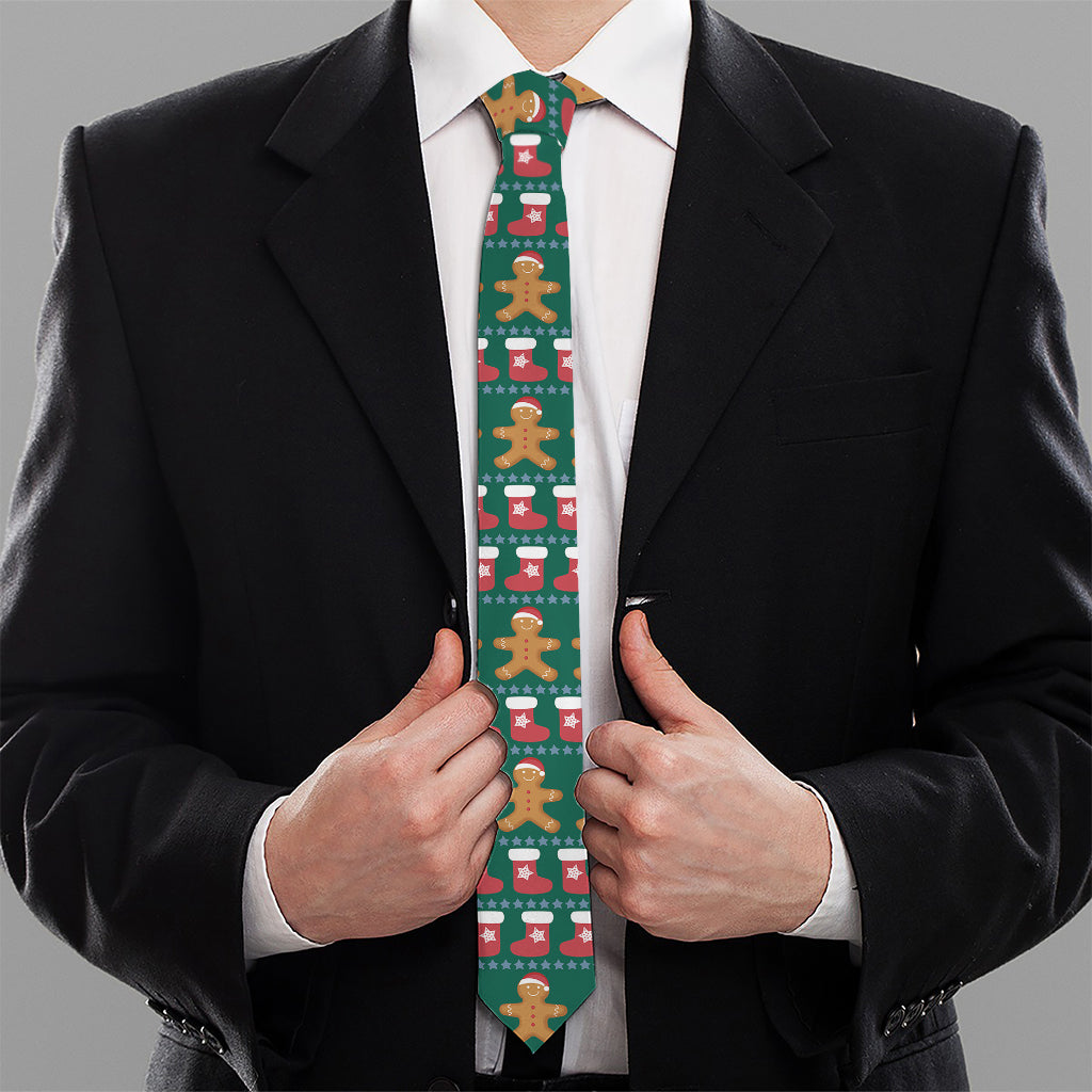 Christmas Gingerbread Man Pattern Print Necktie