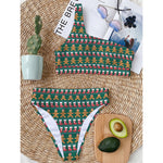 Christmas Gingerbread Man Pattern Print One Shoulder Bikini Top