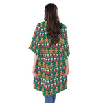 Christmas Gingerbread Man Pattern Print Open Front Beach Cover Up