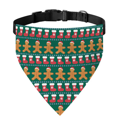 Christmas Gingerbread Man Pattern Print Over The Collar Dog Bandana
