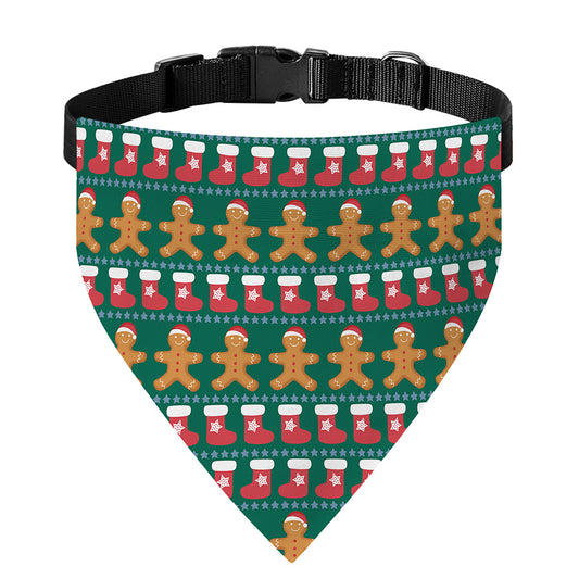 Christmas Gingerbread Man Pattern Print Over The Collar Dog Bandana