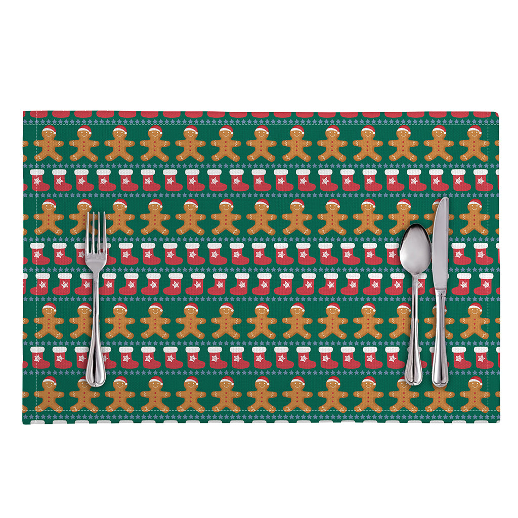 Christmas Gingerbread Man Pattern Print Placemat