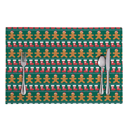 Christmas Gingerbread Man Pattern Print Placemat