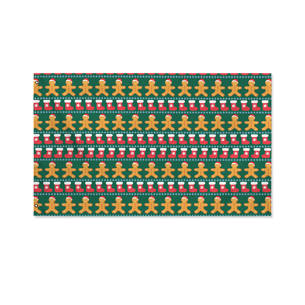Christmas Gingerbread Man Pattern Print Polyester Flag