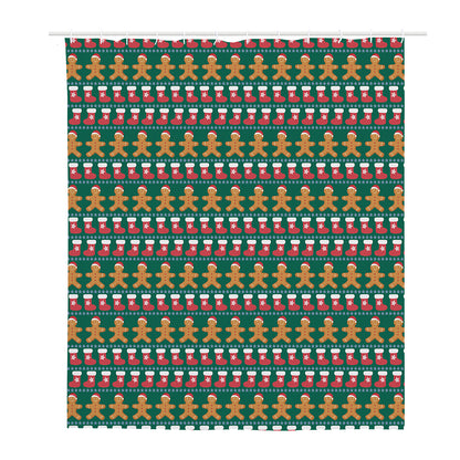 Christmas Gingerbread Man Pattern Print Polyester Shower Curtain
