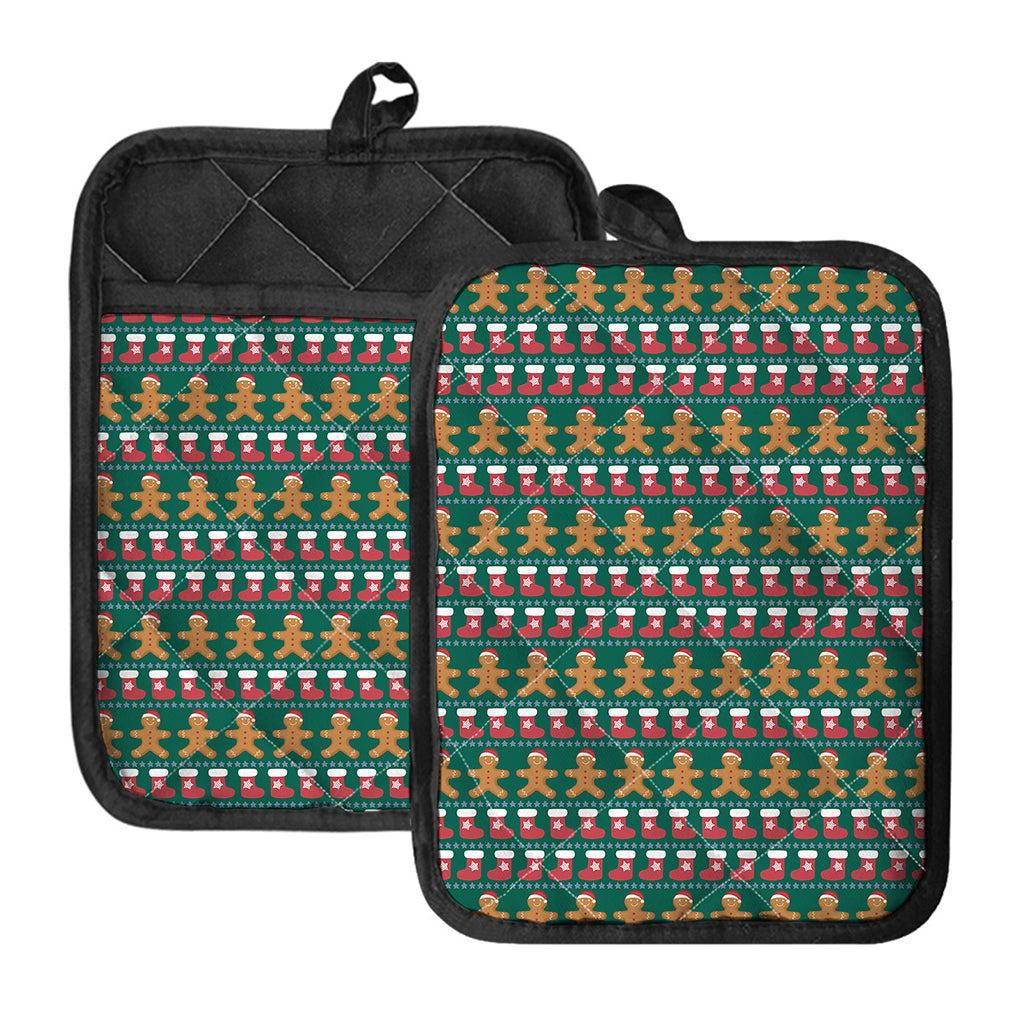 Christmas Gingerbread Man Pattern Print Pot Holders With Pocket