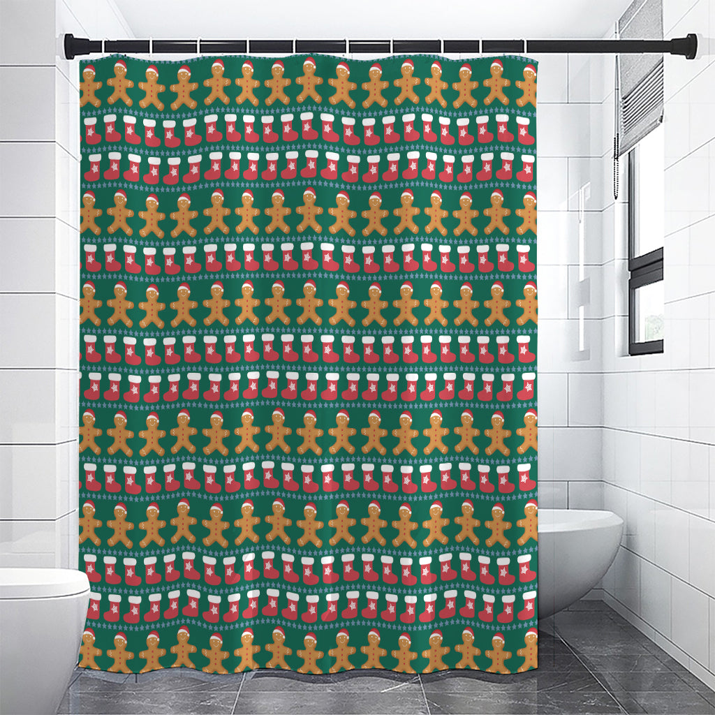 Christmas Gingerbread Man Pattern Print Premium Shower Curtain