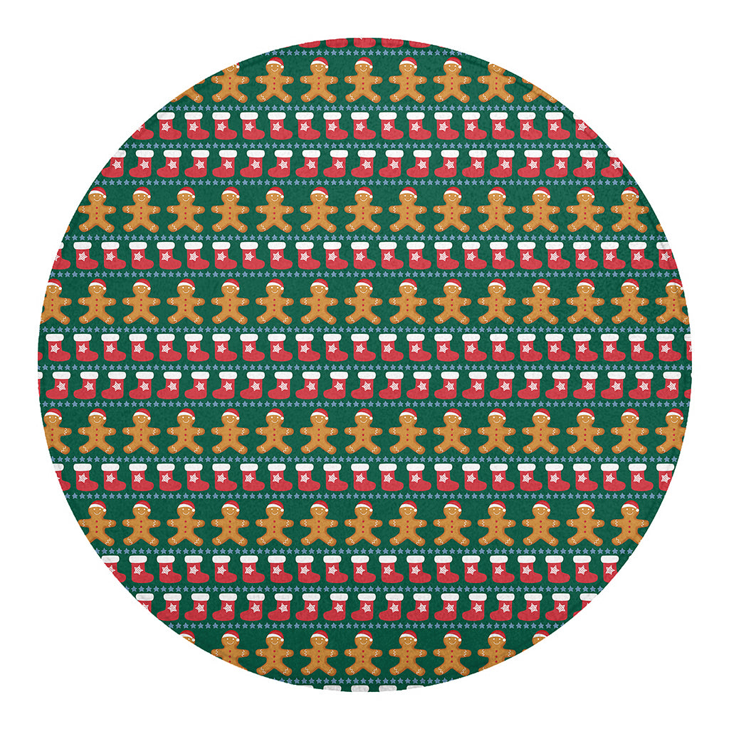 Christmas Gingerbread Man Pattern Print Round Blanket