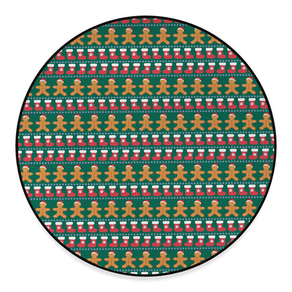 Christmas Gingerbread Man Pattern Print Round Floor Mat