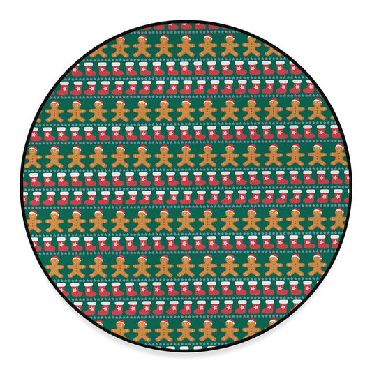 Christmas Gingerbread Man Pattern Print Round Floor Mat